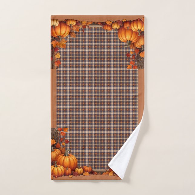 Karierter Erntedank mit Pumpkin-Grenze Handtuch (Handtuch)