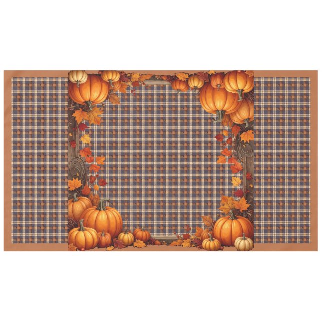 Karierter Erntedank mit Pumpkin-Grenze Tischdecke (Vorderseite (Horizontal))