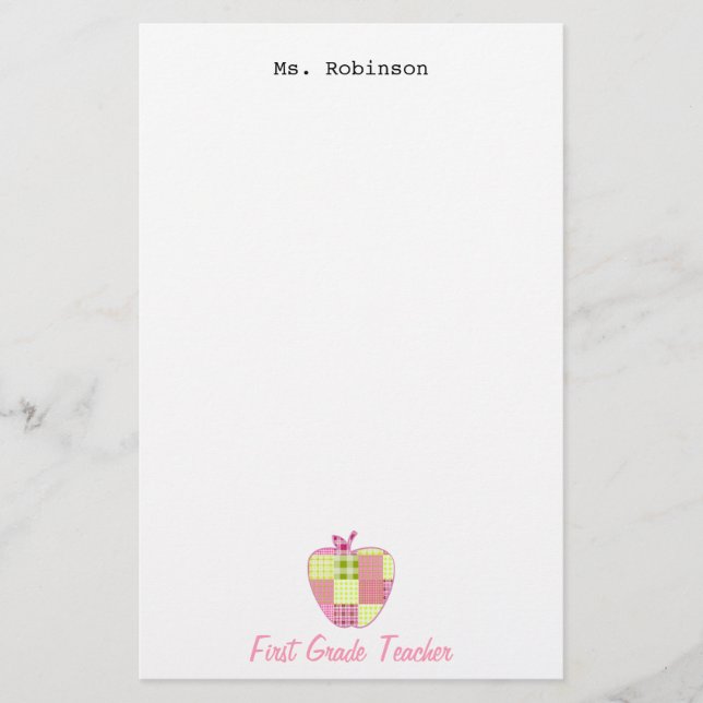 Karierter erster Grad-Lehrer Apples Briefpapier (Vorderseite)
