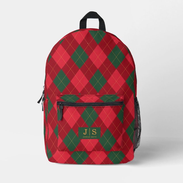 Karierter Extravaganter Monogrammname Bedruckter Rucksack (Vorderseite)