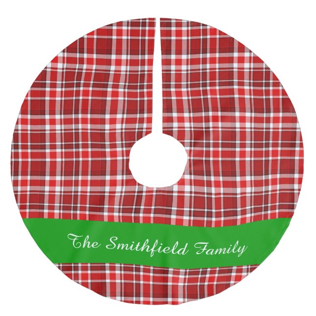 Karierter Familienname in Red White 2 Polyester Weihnachtsbaumdecke (Vorderseite)
