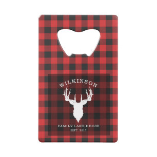 Karierter Familienname Lumberjack Lake House Geldbeutel Flaschenöffner