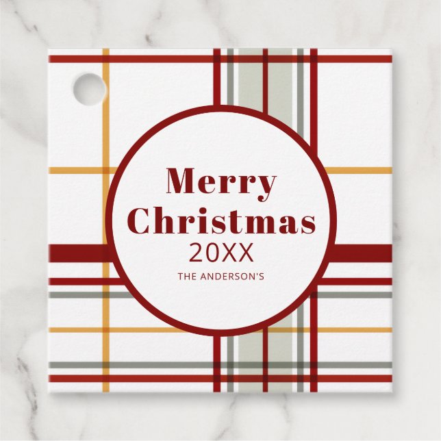 Karierter froher Weihnachtsurlaub Geschenkanhänger (Vorderseite)