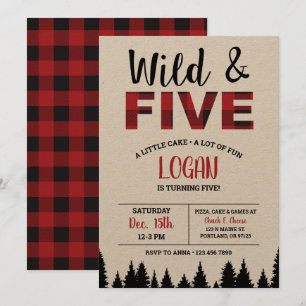 Karierter fünfter Geburtstag Einladung Wild & Five