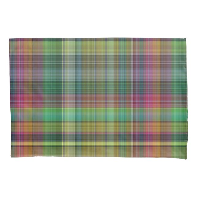 Karierter gelber rosa grüner Tartan Kissenbezug (Vorderseite)
