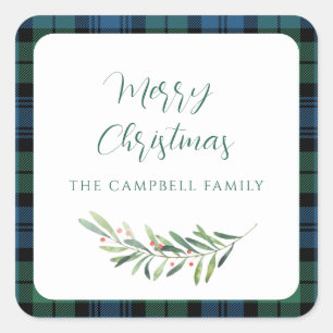 Karierter grüner Weihnachtsurlaub Tartan Quadratischer Aufkleber