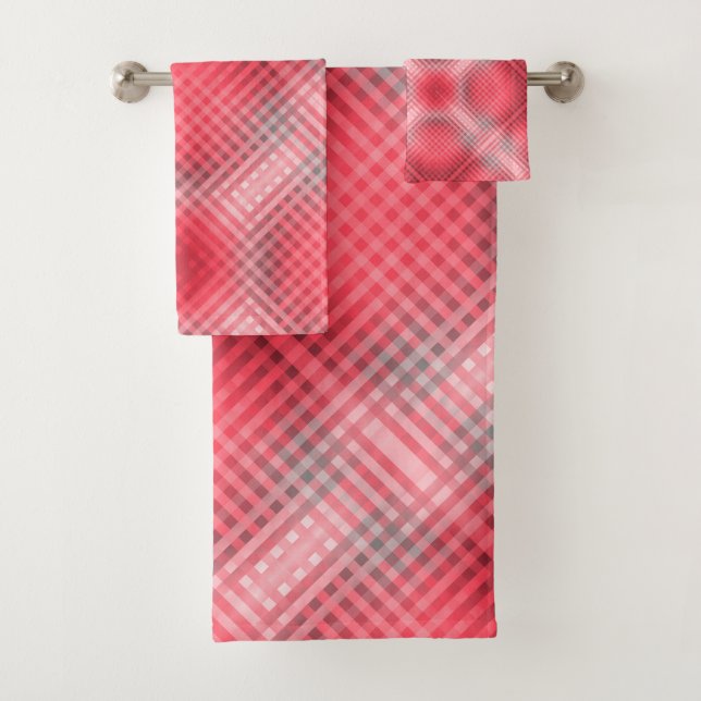 Karierter Grunge, rot und grau Badhandtuch Set (Insitu)