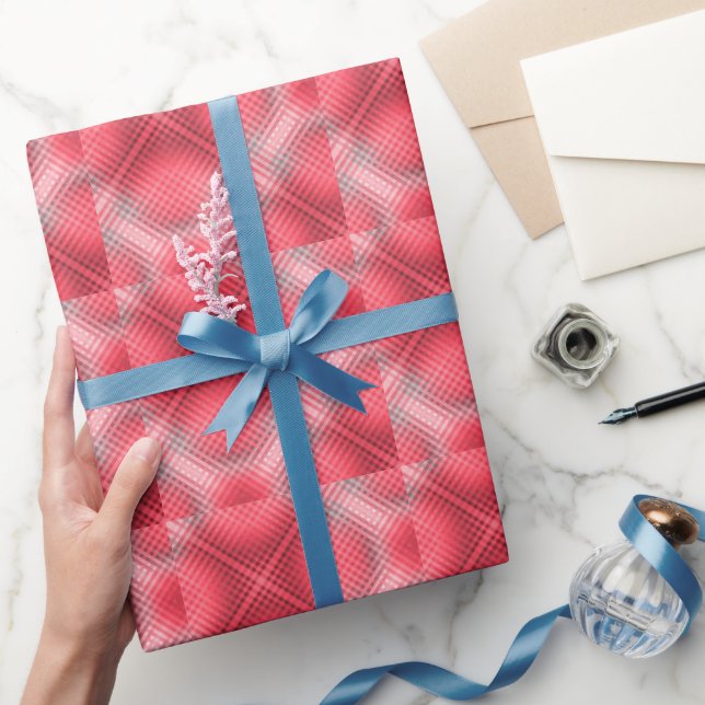 Karierter Grunge, rot und grau Geschenkpapier (Schenken)