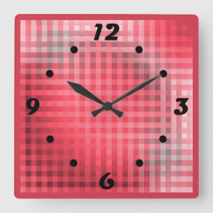 Karierter Grunge, rot und grau Quadratische Wanduhr