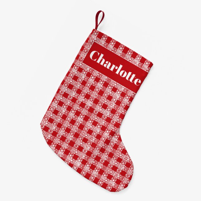 Karierter individuelle Name Kleiner Weihnachtsstrumpf (Vorderansicht (hängend))