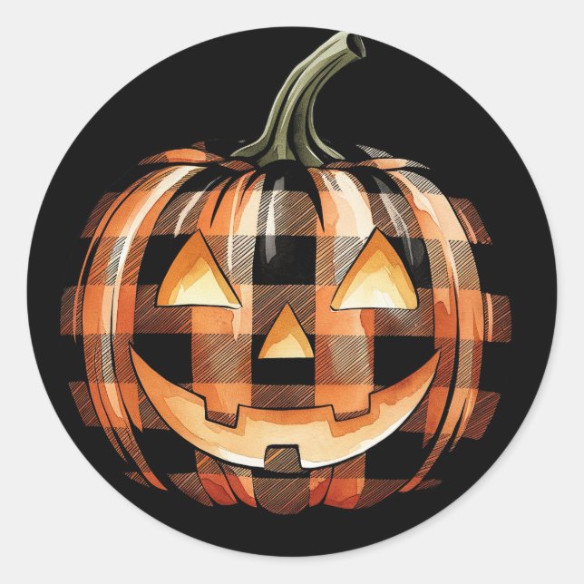 Karierter Jack-O'-Lantern Pumpkin Halloween Runder Aufkleber (Vorderseite)