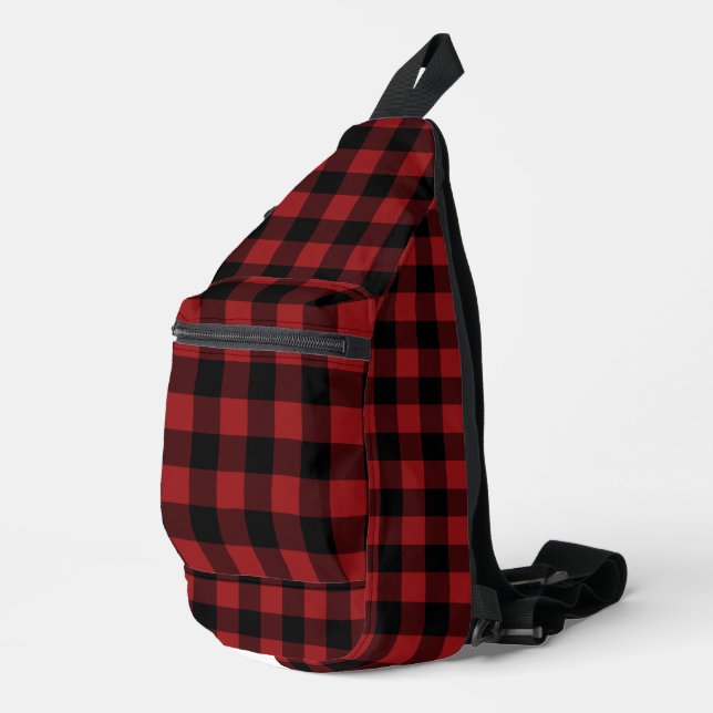Karierter Karo Black and Red Buffalo Crossbody Bag (Rechte Ecke)