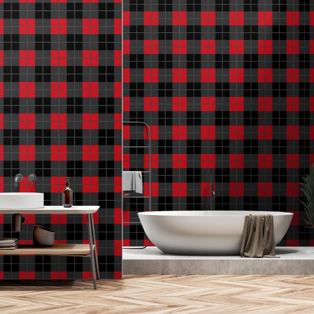 Karierter Karo Black and Red Buffalo Tapete (Badezimmer)