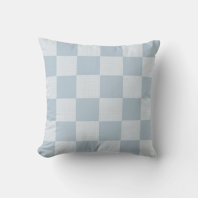 Karierter Karo Muster Pastellblau Kissen (Vorderseite)