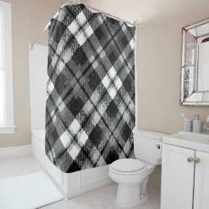 Karierter Karo Tartan Schwarz-weißer Bauernhof Mod Duschvorhang