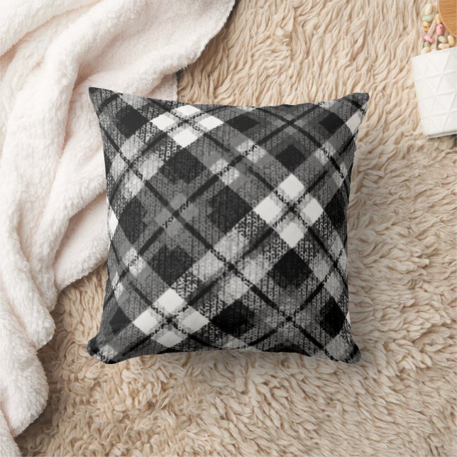 Karierter Karo Tartan Schwarz-weißer Bauernhof Mod Kissen (Decke)