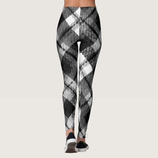 Karierter Karo Tartan Schwarz-weißer Bauernhof Mod Leggings (Rückseite)