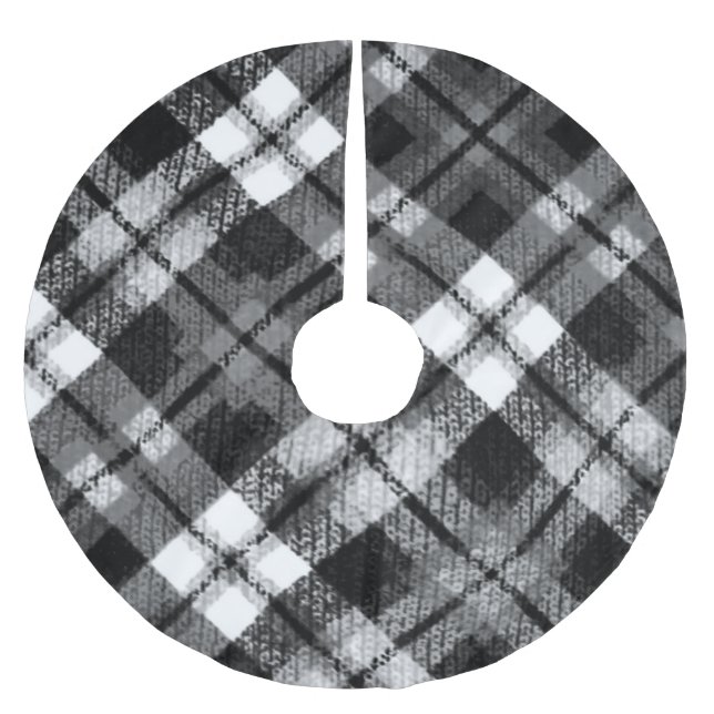Karierter Karo Tartan Schwarz-weißer Bauernhof Mod Polyester Weihnachtsbaumdecke (Vorderseite)