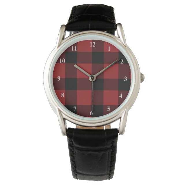 Karierter Karo von Black Red Buffalo Armbanduhr (Vorderseite)