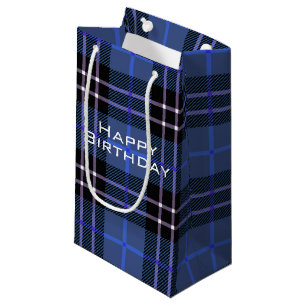 Karierter kleiner Geschenkbeutel mit blauem und sc Kleine Geschenktüte