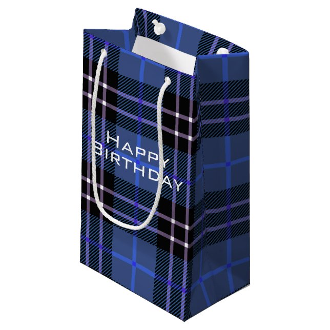 Karierter kleiner Geschenkbeutel mit blauem und sc Kleine Geschenktüte (Vorderseite Schrägansicht)