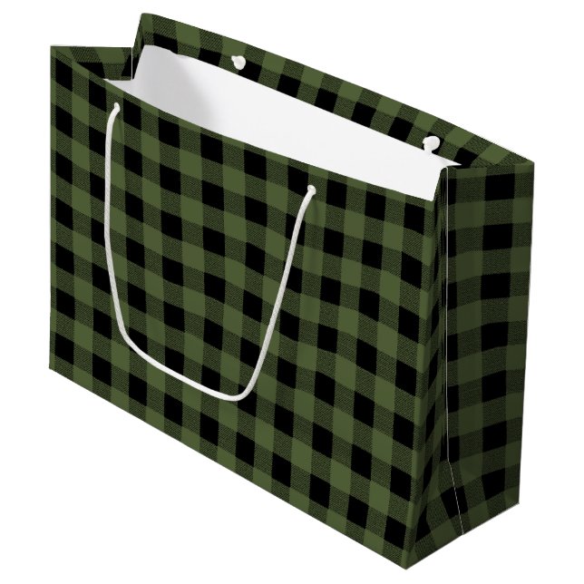 Karierter Lumberjack, grün und schwarz, glänzend Große Geschenktüte (Vorderseite Schrägansicht)
