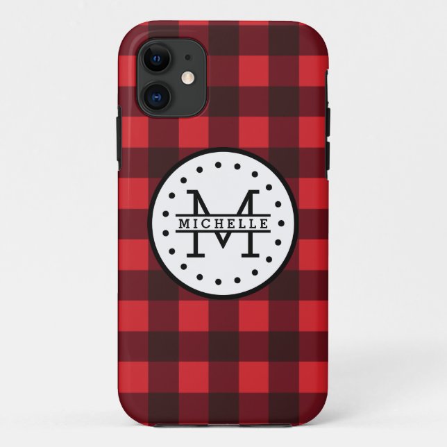 Karierter Lumberjack Name Monogram Case-Mate iPhone Hülle (Rückseite)