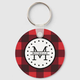 Karierter Lumberjack Name Monogram Schlüsselanhänger
