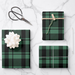 Karierter moderner grüner und schwarzer Tartan Geschenkpapier Set