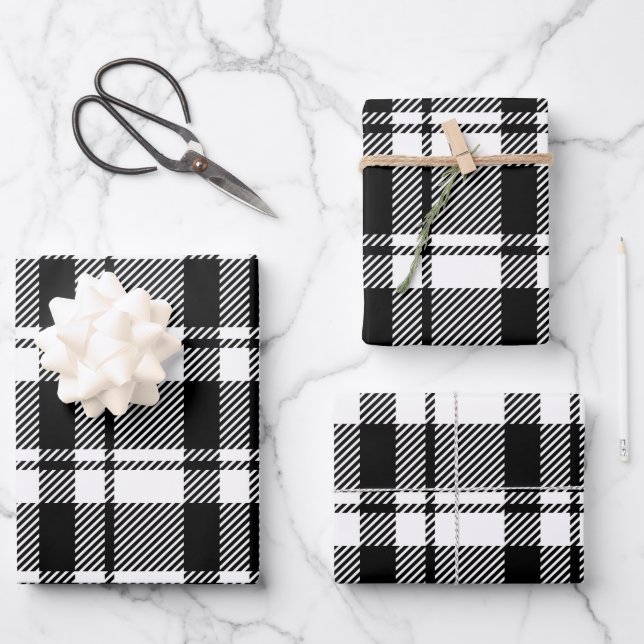 Karierter moderner Weißer Tartan Geschenkpapier Set (Vorderseite)