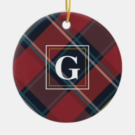 Karierter Monogramm Weihnachtsbaum Keramik Ornament