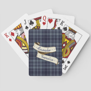 Karierter Name des Vintagen Navy Blue-Banners Spielkarten