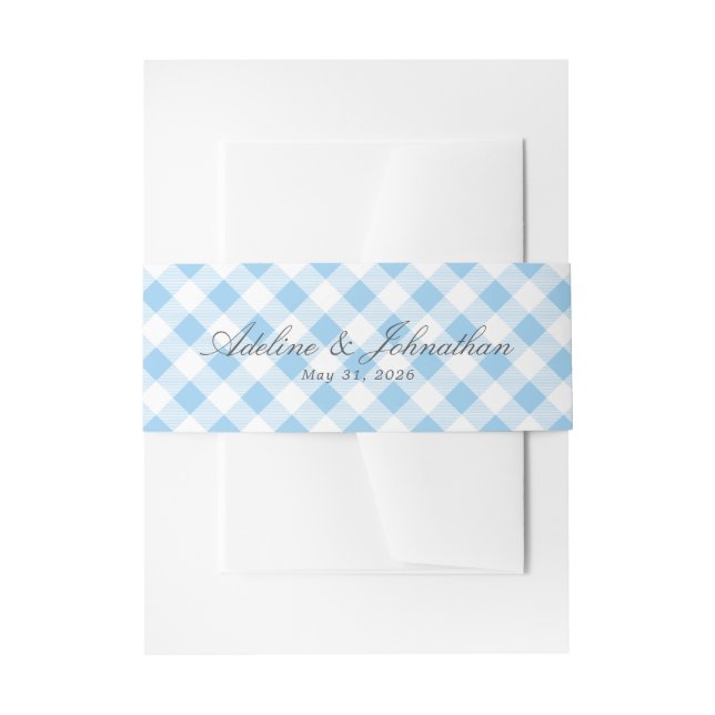 Karierter Name und Datum von Blue und White Gingha Einladungsbanderole (Vorderseite Beispiel)