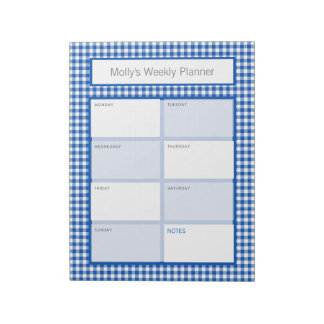 Karierter Personalisierter Planer von Blue und Whi Notizblock