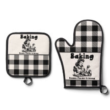 Karierter Pothalter und Mitt Set Retro Backen Spaß