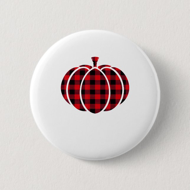 Karierter Pumpkin-Erntedank C, rot und schwarz Buf Button (Vorderseite)