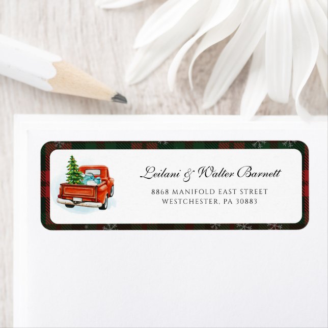 Karierter Red Truck Familie Weihnachten Rücksendea (Insitu)