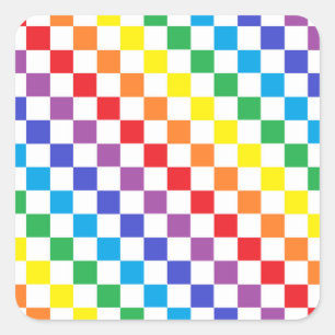 Karierter Regenbogen Quadratischer Aufkleber