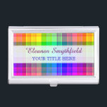 Karierter Regenbogen Visitenkarten Dose<br><div class="desc">Dieses karierte Muster der Visitenkarte mit Regenbogen ist hell und farbenfroh,  mit einem leichten Textureffekt. Es ist ein lebendiges,  lebendiges,  kariertes Muster,  das als Hintergrund für Ihren Namen und Karrieretitel hübsch aussieht.</div>