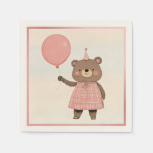 Karierter rosa Kleiderbär mit Bow und Hut Serviette
