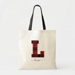Karierter Rot-Schwarz-Monogramm-Buchstaben "L" Tragetasche