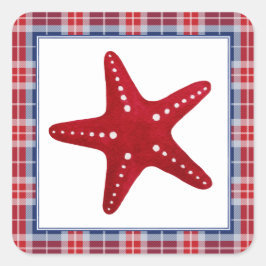 Karierter Roter Seeteufel Blue & Red Tartan Quadratischer Aufkleber