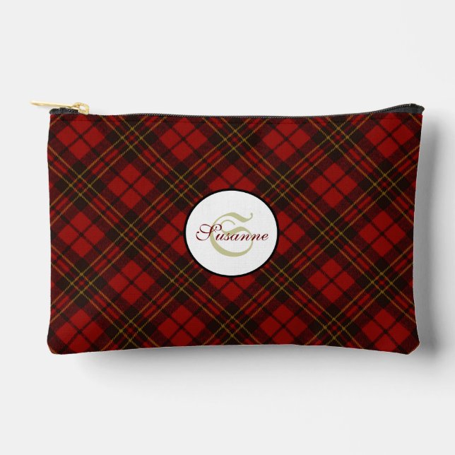 Karierter Roter Tartan Monogram Zipper Zubehörtasche (Vorderseite)