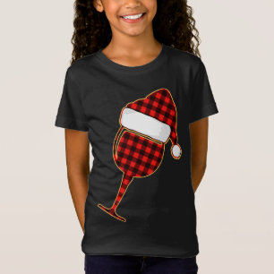 Karierter Rotwein, Tasse und Weihnachtsmannmütze T-Shirt