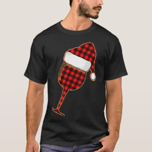 Karierter Rotwein, Tasse und Weihnachtsmannmütze T-Shirt