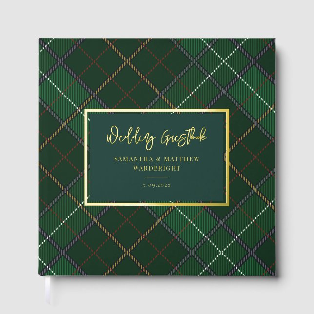 Karierter Rustikaler Tartan Wedding Gold Foil Gästebuch (Vorderseite)
