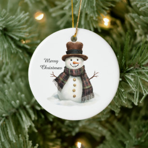 Karierter Schal Schneemann Weihnachten Keramik Ornament
