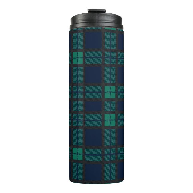 Karierter schottischer Clan Black Watch Blue Black Thermosbecher (Vorderseite)