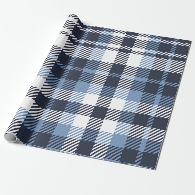 Karierter schottischer Naht in Blau und Weiß Geschenkpapier (Ungerollt)