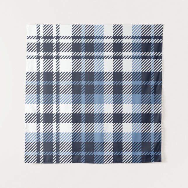 Karierter schottischer Naht in Blau und Weiß Wandteppich (Vorderseite)